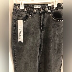 Black wash silver studded high rise steampunk style skater‎ jeans size 14 new